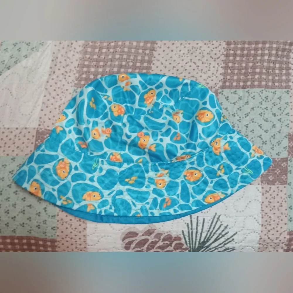 Blue Bucket Hat with Orange Logo